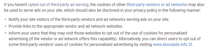 Google AdSense Required content: Third-party out-out - Privacy Policy requirements