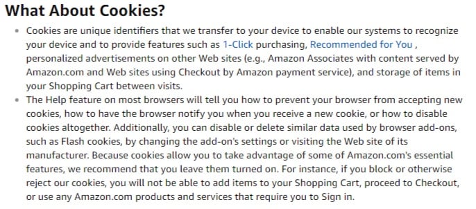Amazon Privacy Notice: What About Cookies clause