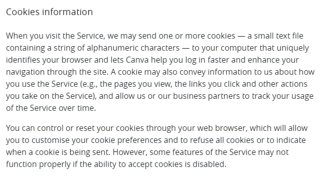 Canva Privacy Policy: Cookies Information Clause