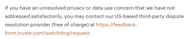 Etsy Privacy Policy: Dispute resolution clause with link