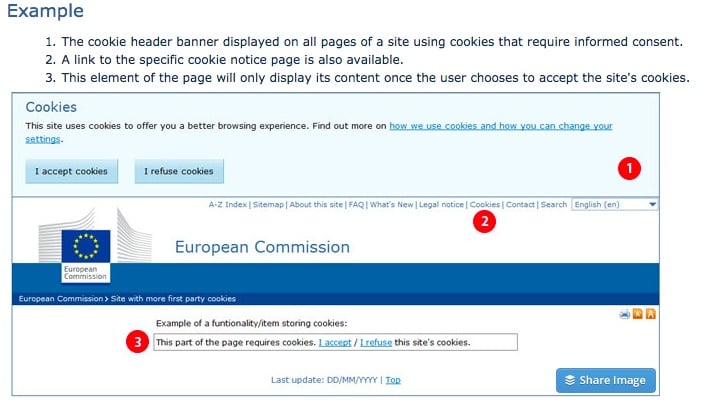 European Commission: Information Providers Guide: Cookies Consent Kit example screenshot