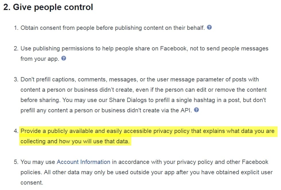 Facebook Terms for App Developers: Give People Control Clause