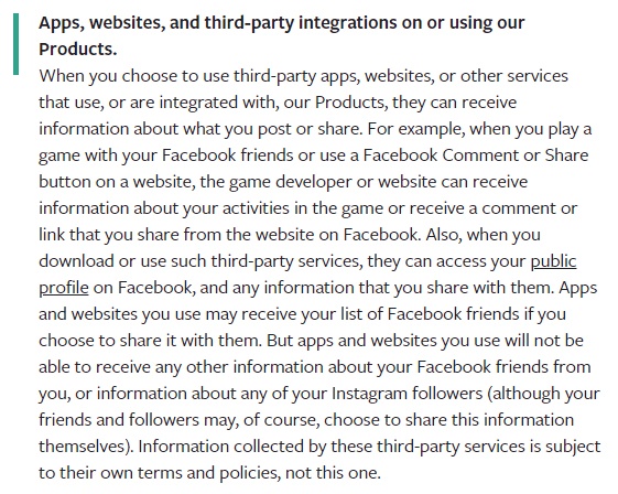Facebook Privacy Policy: Apps, websites, and third-party integrations clause