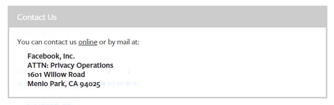 Facebook Privacy Policy: Contact Information clause