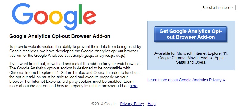 Google&#039;s Opt-out Browser Add-on tool
