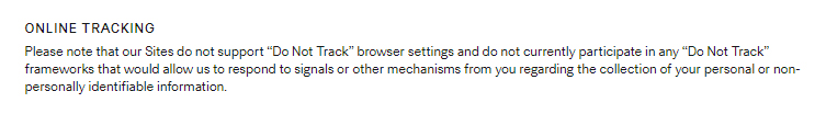 H and M Privacy Policy: Online Tracking (DNT) Clause