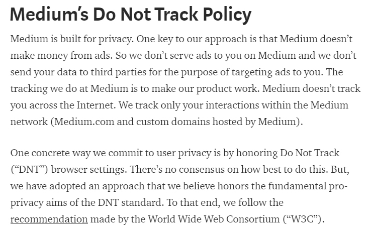 Medium&#039;s DNT Policy excerpt