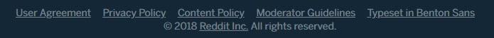 Reddit website footer with links