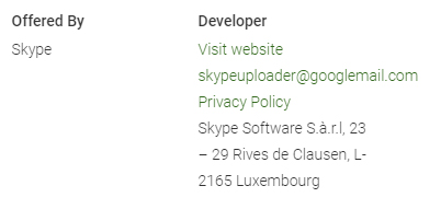 Skype app on Google Play Store: Developer info with Privacy Policy link