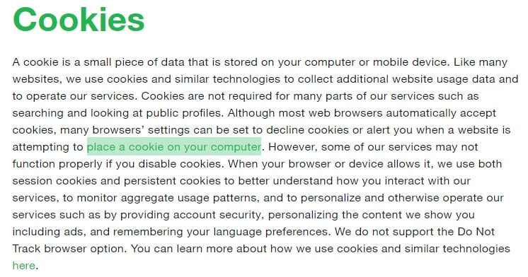 Twitter Privacy Policy: Cookies clause