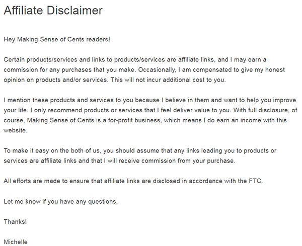 Making Sense of Cents affiliate disclaimer