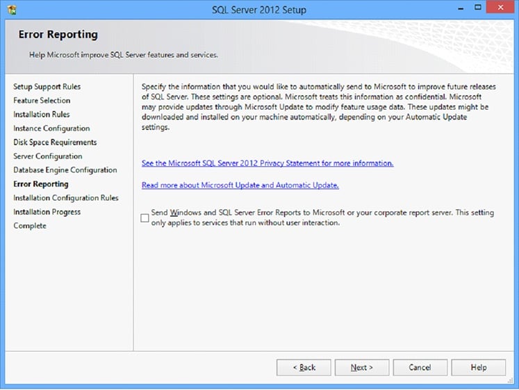 Microsoft SQL Server 2012 Setup screen