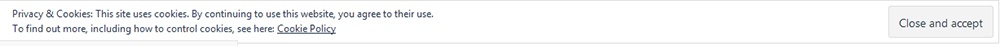 WordPress cookies policy banner with close and accept button