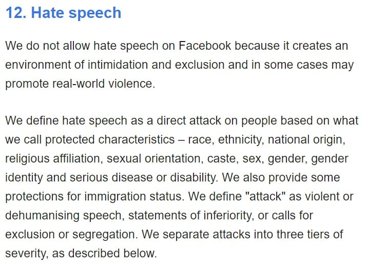 Facebook Community Standards: Hate speech clause