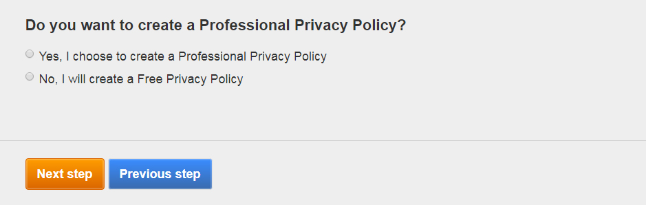FreePrivacyPolicy: مُنشئ سياسة الخصوصية - حدد سياسة الخصوصية التي تريد إنشاؤها - الخطوة 6