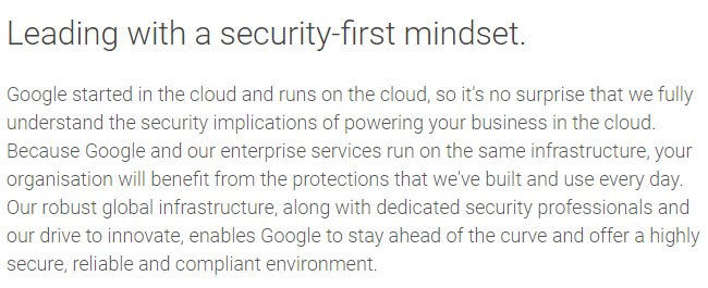Google G Suite UK Security and Trust Policy Overview paragraph