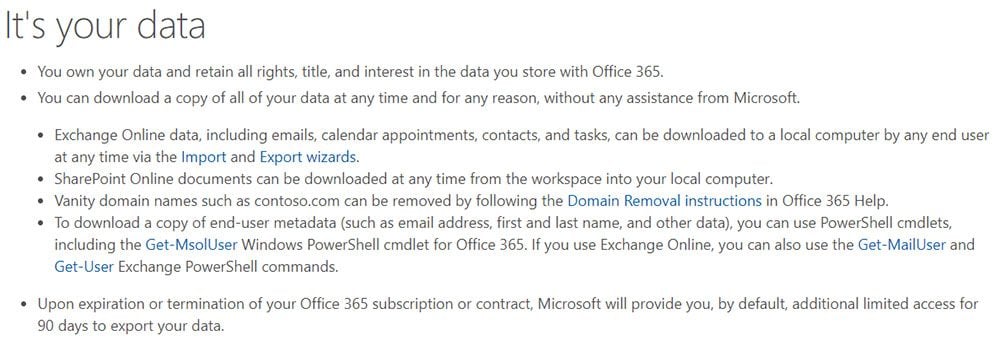Microsoft&#039;s data portability notice