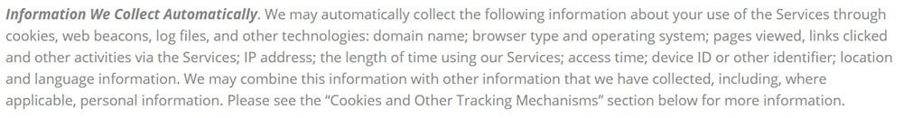 Salsa Labs SaaS Privacy Policy: Information We Collect Automatically clause