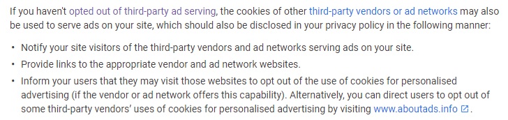 Google AdSense Required content: Third-party out-out - Privacy Policy requirements