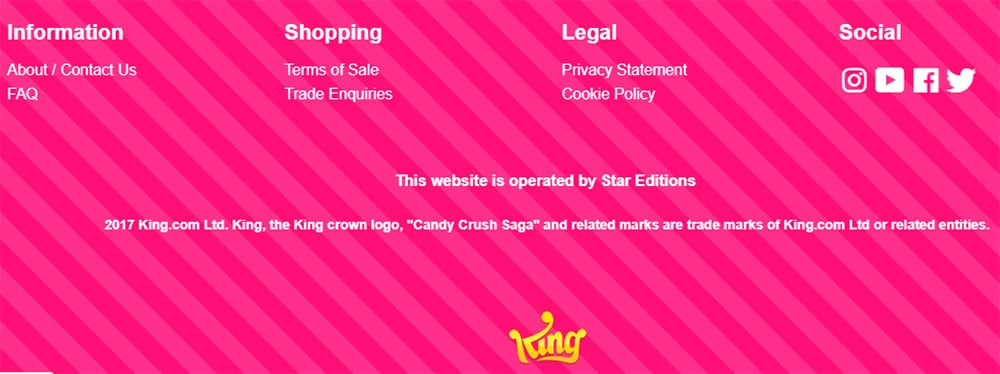 Screenshot of King Candy Crush website footer