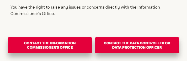 The Labour Party UK Privacy Policy: Contact clause with buttons for GDPR complaints