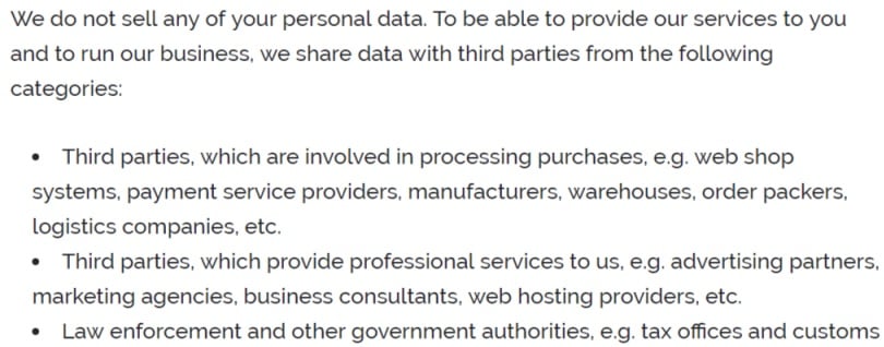 Wayks Privacy Policy: Clause for sharing personal data with third parties
