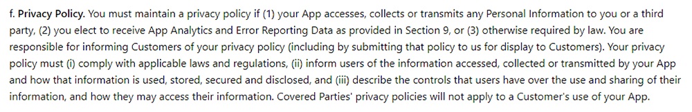 Windows App Developer Agreement Privacy Policy requirement clause