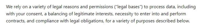 Microsoft Privacy Statement: Excerpt of clause for legal bases - GDPR