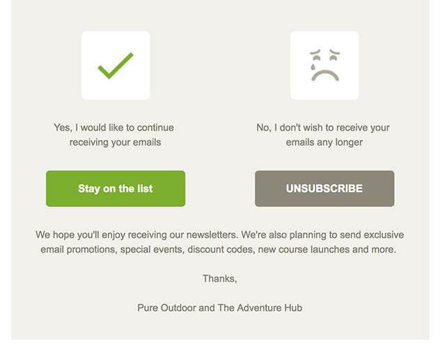Screenshot of repermission email from Pure Outdoor and The Adventure Hub