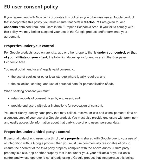 Google EU User Consent Policy