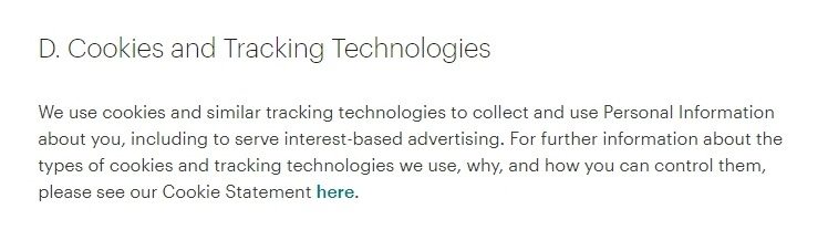 MailChimp Privacy Policy: Cookies and Tracking Technologies clause