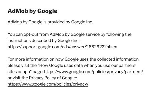 Remeasure Privacy Policy: AdMob by Google clause