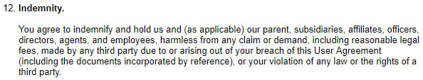 eBay UK User Agreement: Indemnity clause