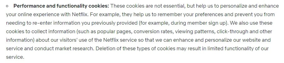Netflix Privacy Policy: Performance and Functionality Cookies clause-updated