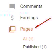 BlogSpot dashboard menu: Pages