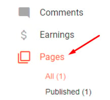 BlogSpot dashboard menu: Pages