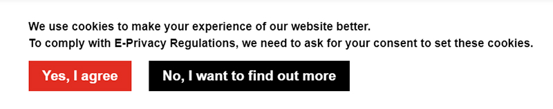 Cookies Consent Notice from Alpha: Yes agree and No buttons