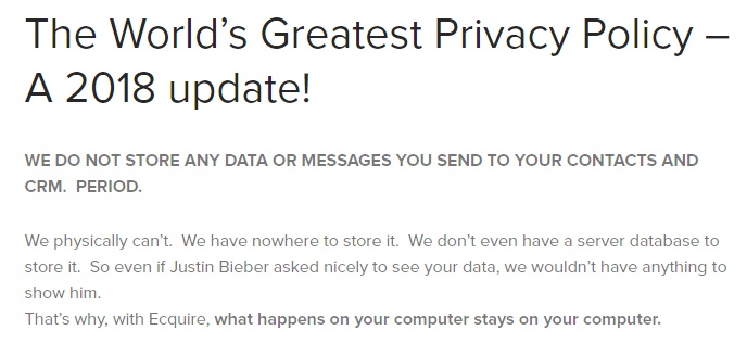 Ecquire: The World&#039;s Greatest Privacy Policy excerpt