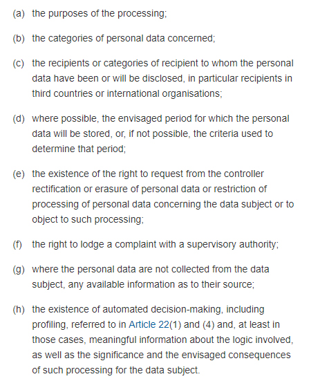 GDPR Info Article 15: Right of access by the data subject
