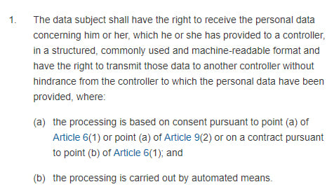 GDPR Info: Article 20 Section 1: Right to data portability