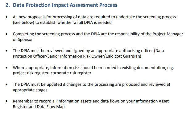 NHS DPIA: Data Protection Impact Assessment Process overview section
