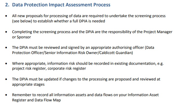 NHS DPIA: Data Protection Impact Assessment Process overview section
