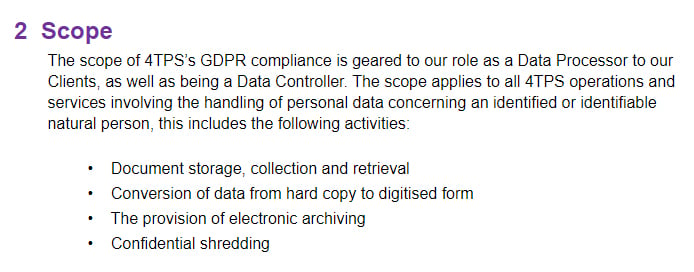 4-Thought Professional Services: GDPR Statement of Compliance - excerpt of Scope clause