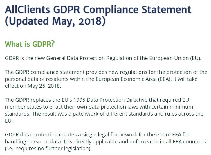 AllClients GDPR Compliance Statement: What is GDPR clause