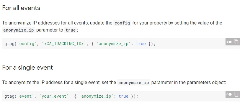 Google Analytics Developer Guide: Anonymize IP addresses instructions