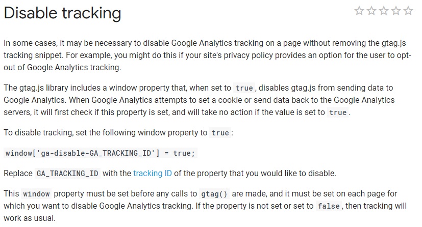 Google Analytics Developer Guide: Disable tracking instructions