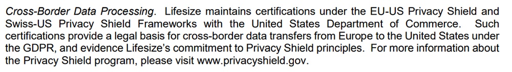 Lifesize GDPR Compliance Statement: Cross-Border Data Processing clause