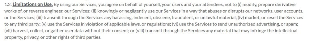 LogMeIn Terms of Service: Limitations on Use clause