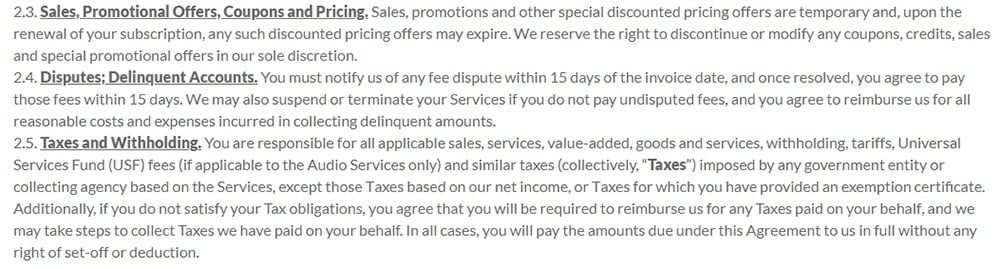 LogMeIn Terms of Service: Orders, Fees and Payments clause excerpt