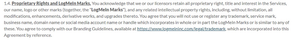 LogMeIn Terms of Service: Proprietary Rights clause